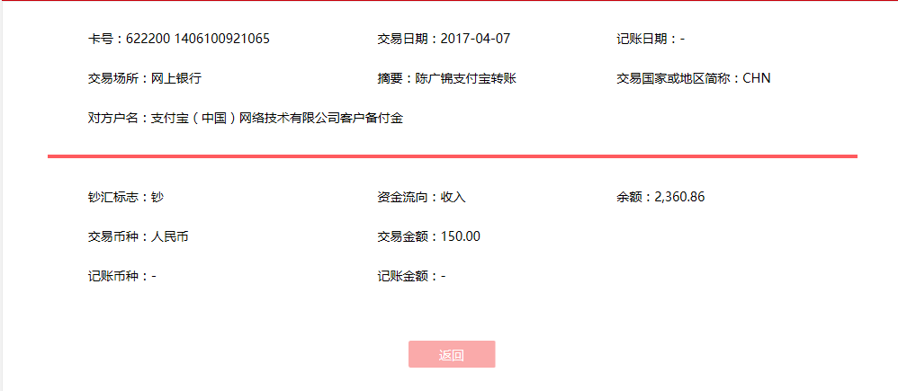 4月7日梅河口客戶(hù)轉(zhuǎn)賬150元至支付寶賬戶(hù)